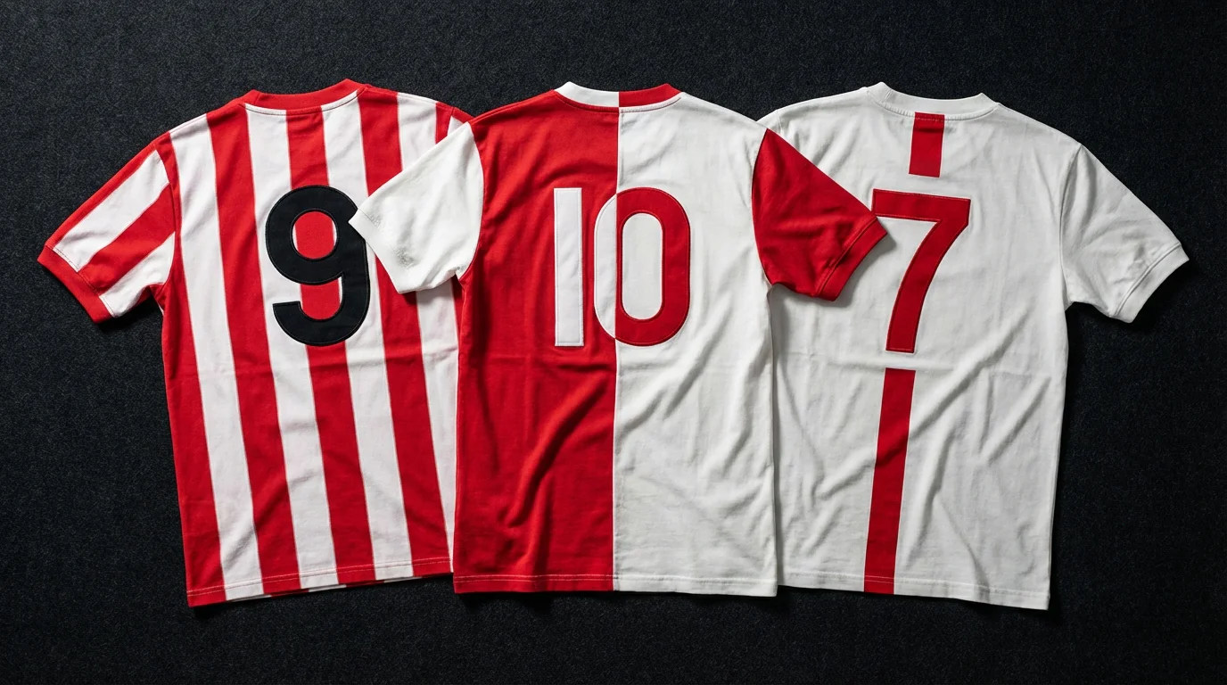 Camisetas de Ajax, PSV y Feyenoord representando la Gran Tríada de la Eredivisie